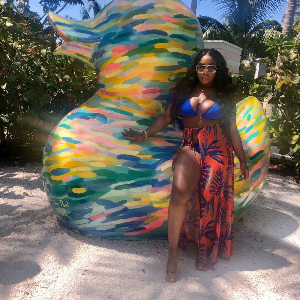 Royal blue and orange 3 piece swimsuit set